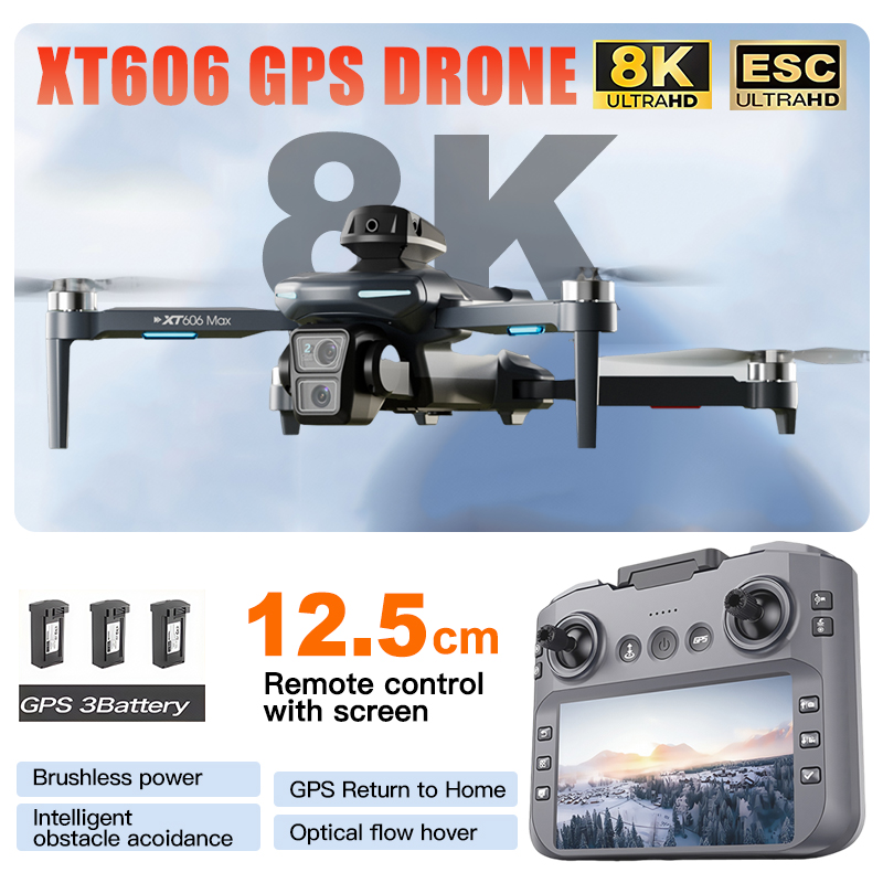 XT606 MAX 3 battery Drone 4k 8 - Drone Camera Thermal 评论和价格