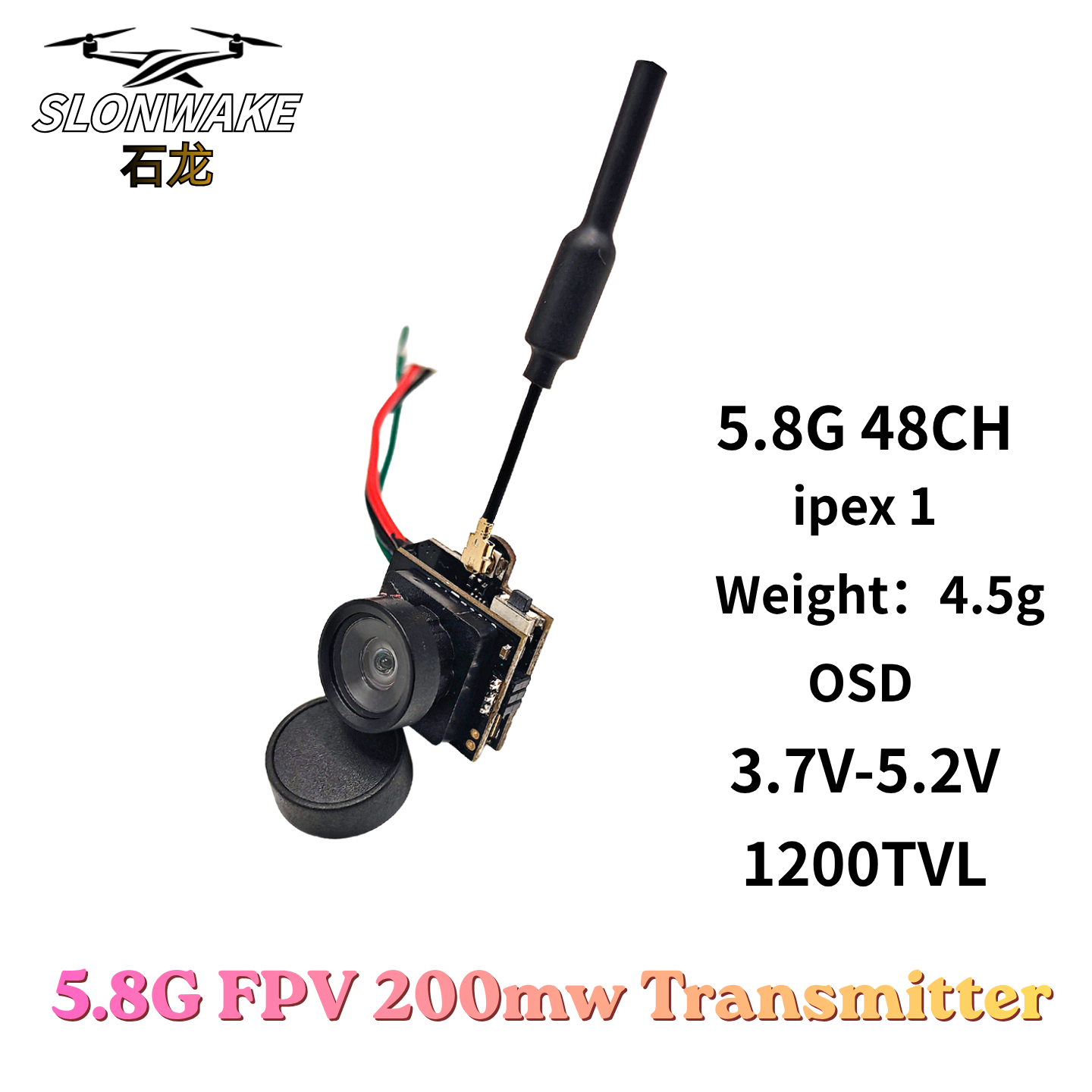 Slonwake 5.8G 48CH 200mW FPV D - Drone Camera Wide Angle 评论和价格